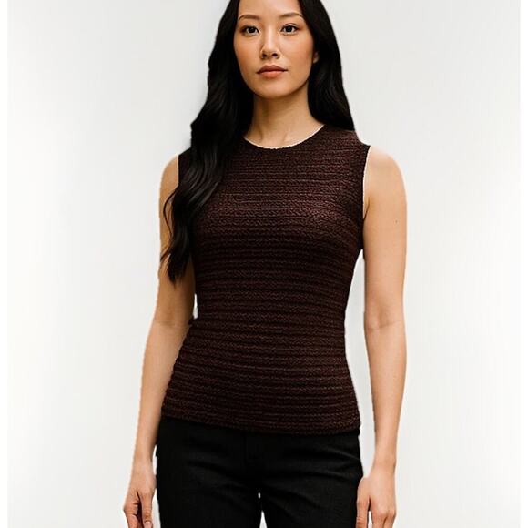 VTG 90s Nicola Smocked Tank Top S Mocha Brown Fitted Y2K Rave Club Clubbing Prep - Picture 1 of 11